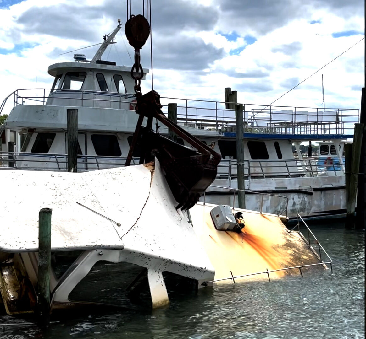 Boat removed by crane